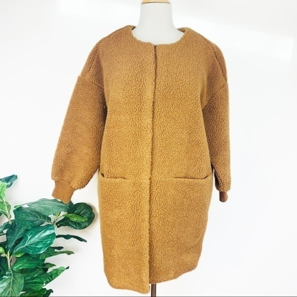 💋Madewell Sherpa caramel tan light brown cocoon jacket coat - Picture 12 of 13
